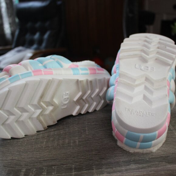 UGG Maxi Pride Slip On Platform Slide Slipper US 7 Pink White Blue Tan Worn 1x - Picture 8 of 11